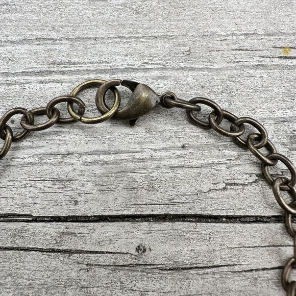 Brass Cross Bracelet Pink Rhinestone Glass Bead Chain Gothic Vintage Style 8” - Picture 4 of 5